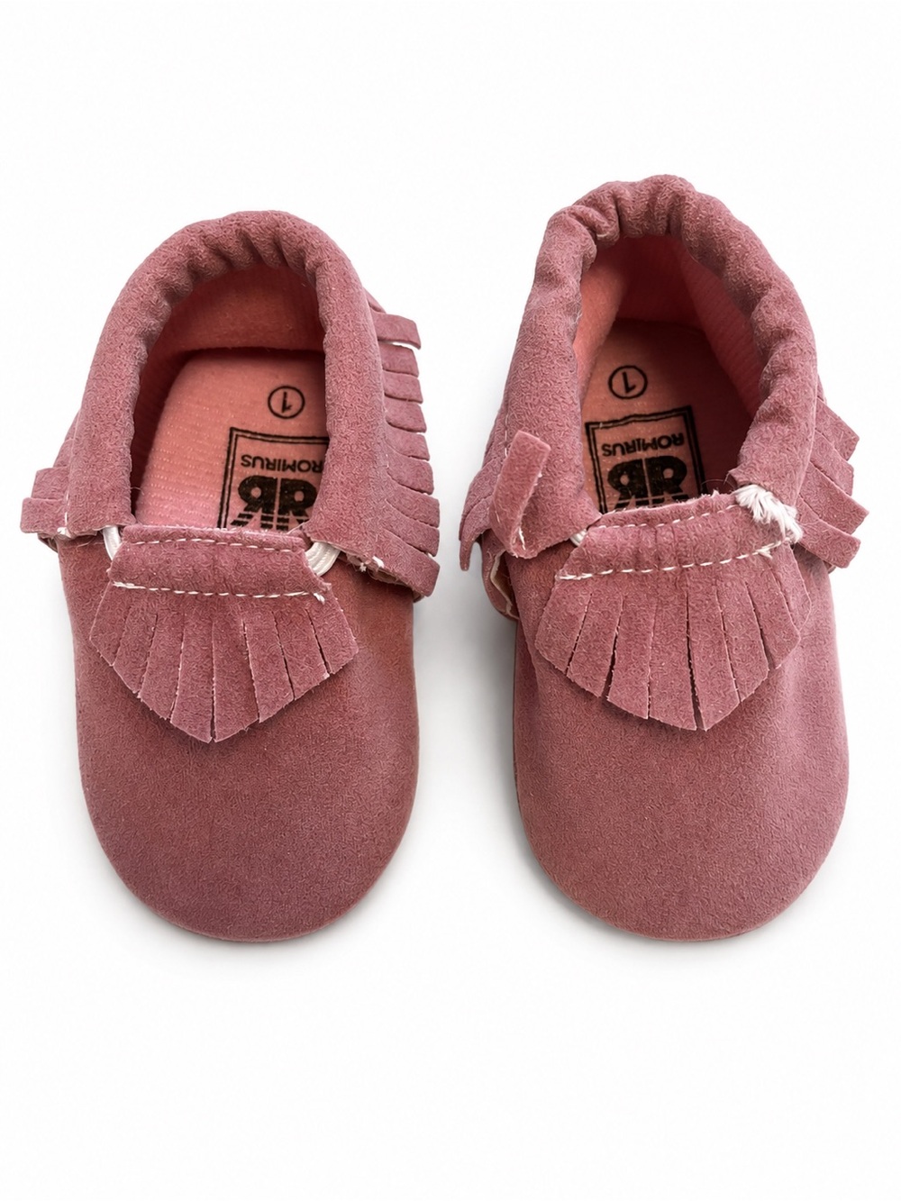 Romirus Infant Baby Moccasins lightweight pre-walker crib shoes suede fringed 6m